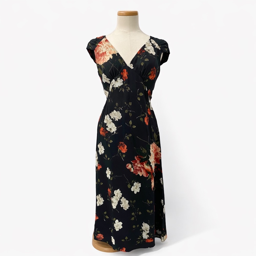 Erdem Silk Floral-Print Maxi Dress Black cap 0296 sleeve abstract a-line